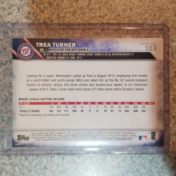 2016 Topps series one Trea Turner rc. - Picture 2 of 2
